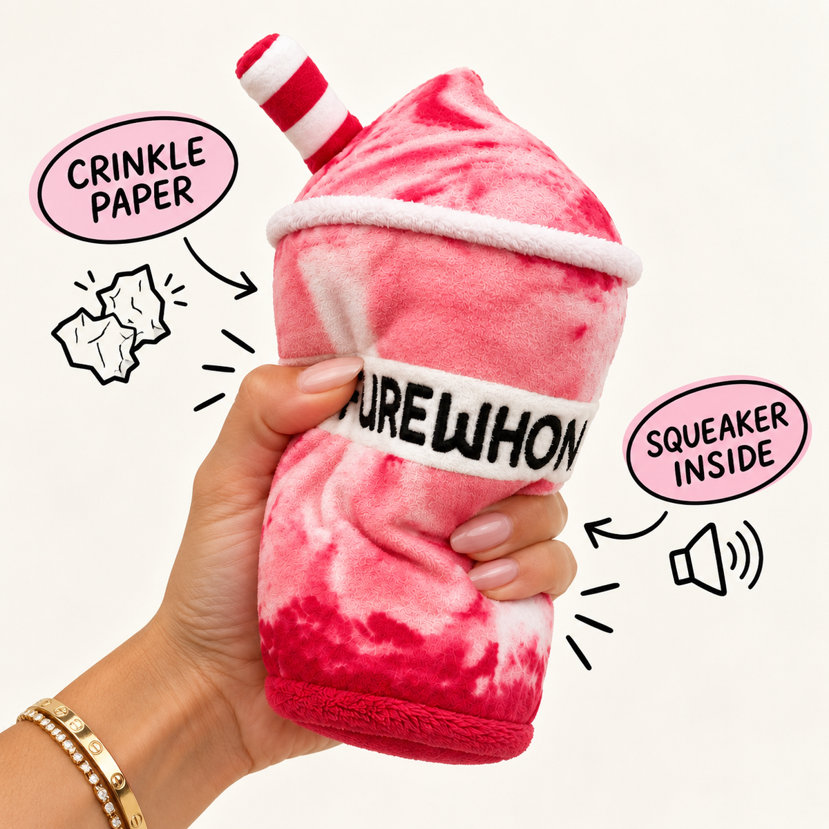 Furewhon Smoothie funny pink smoothie parody plush dog toy – photo 5