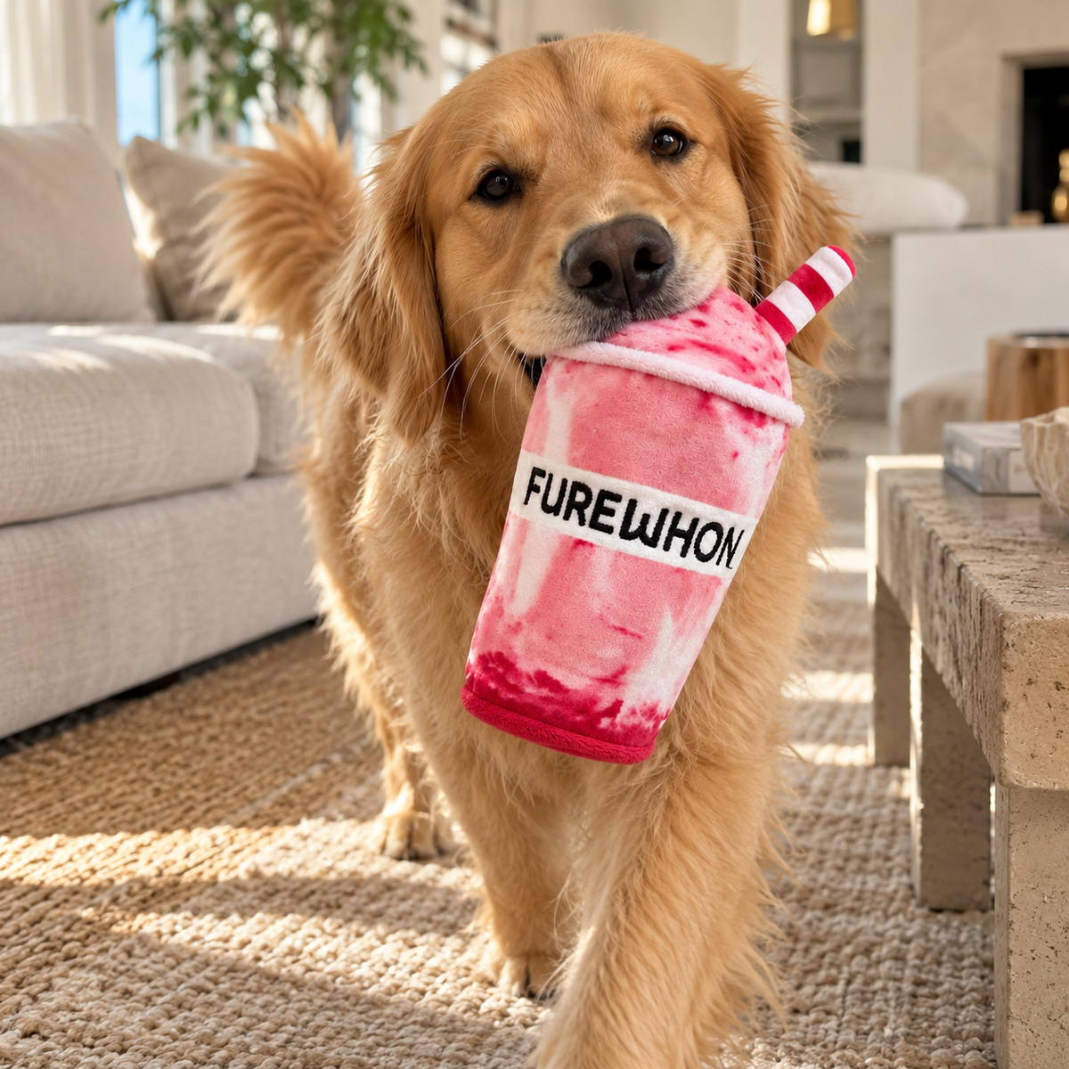 Furewhon Smoothie funny pink smoothie parody plush dog toy – photo 2