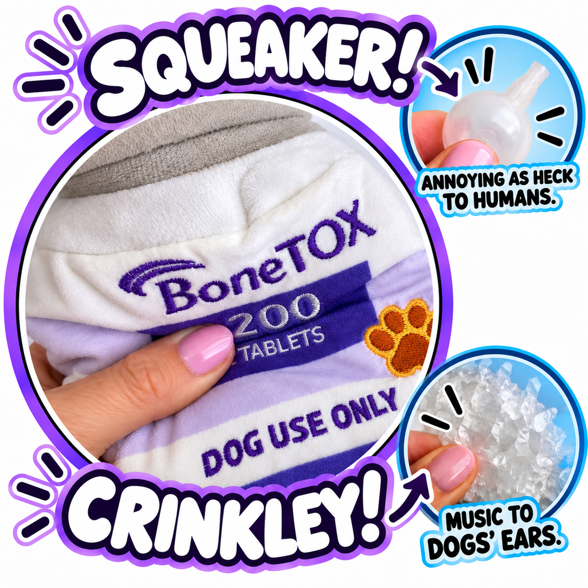 BoneTOX funny injectable parody squeaky plush dog toy – photo 3