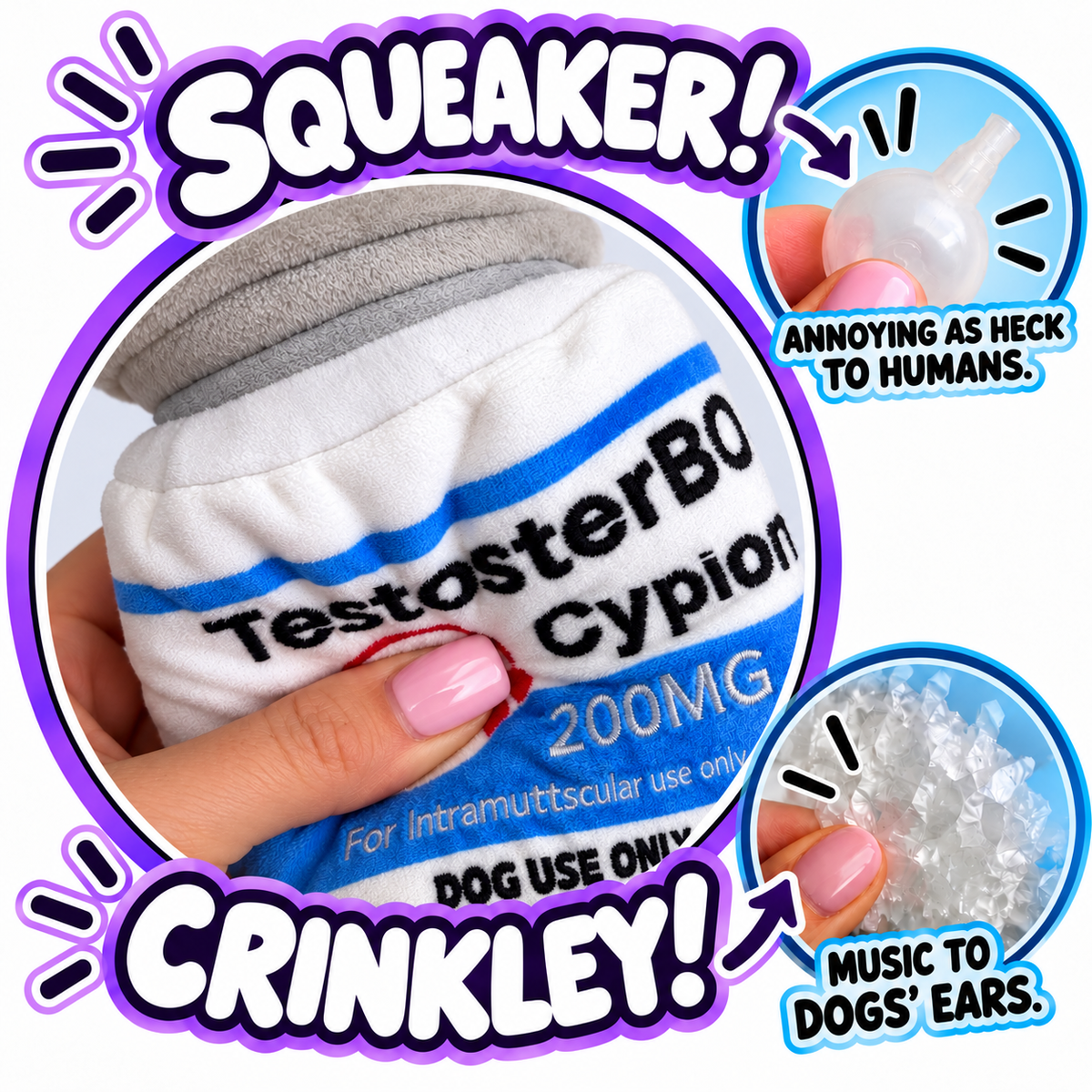 TestosterBONE funny testosterone parody squeaky plush dog toy – photo 3