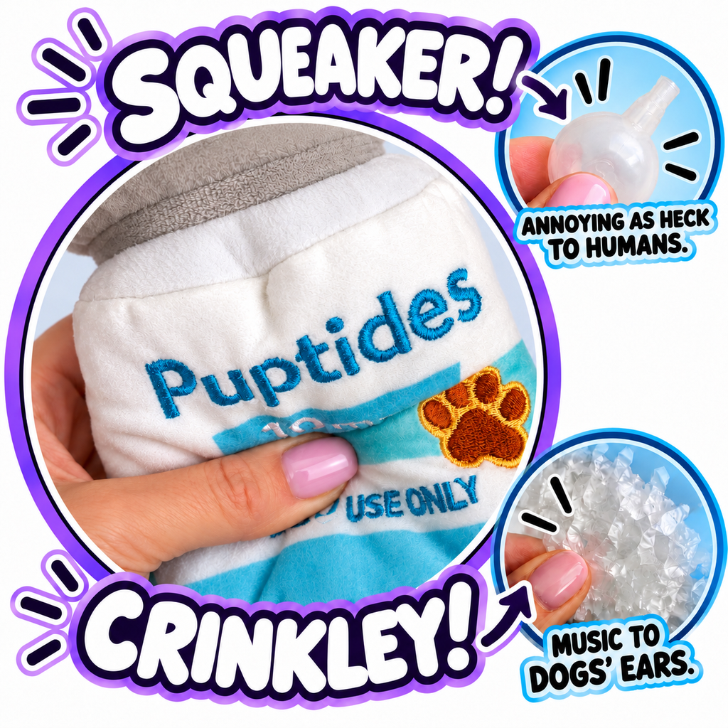 Puptides funny peptide parody squeaky plush dog toy – photo 3