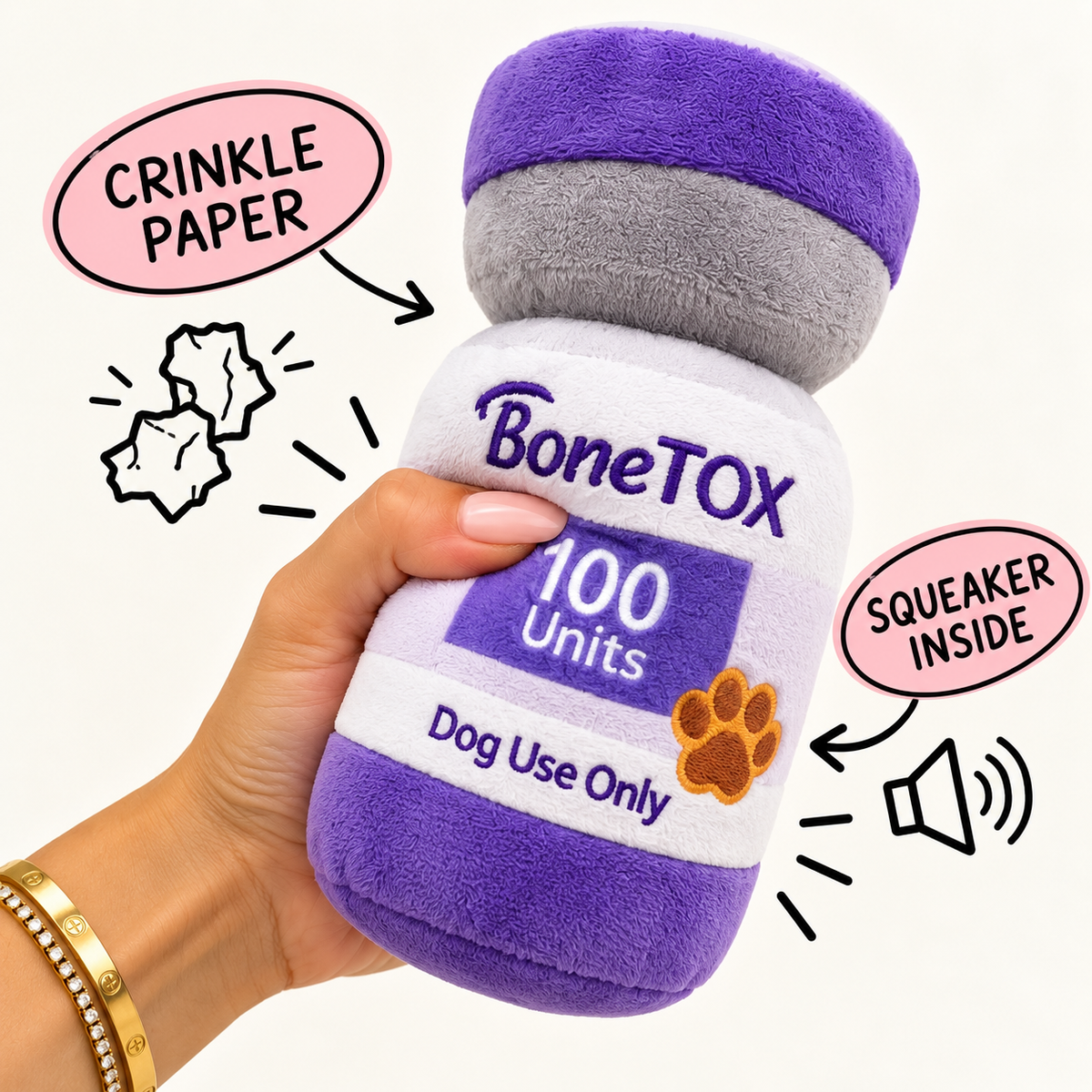 BoneTOX funny injectable parody squeaky plush dog toy – photo 6