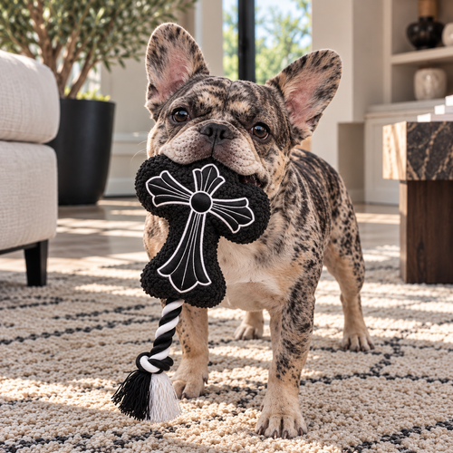 Bone Hearts funny luxury parody plush dog toy with knotted rope – photo 2