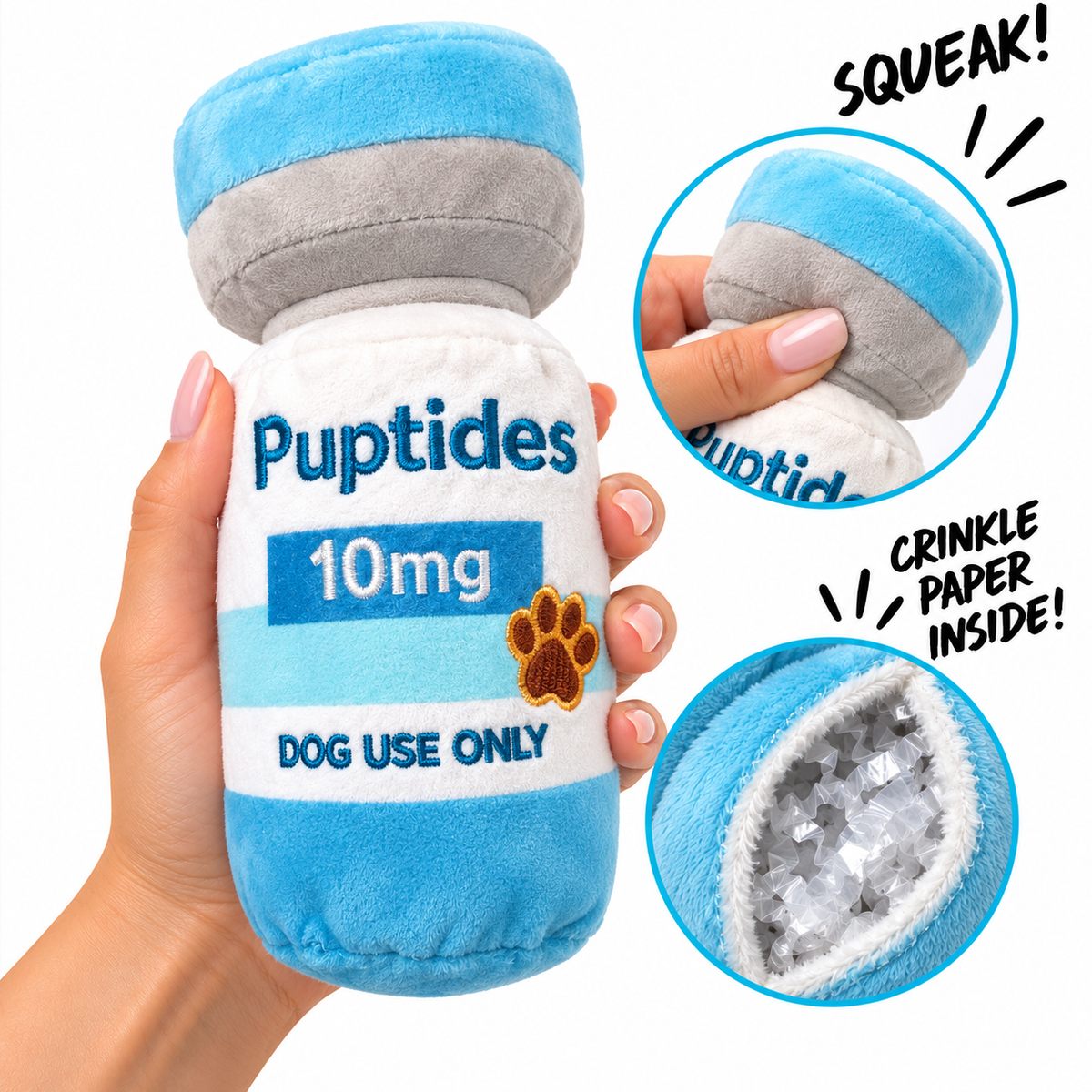 Puptides funny peptide parody squeaky plush dog toy – photo 8