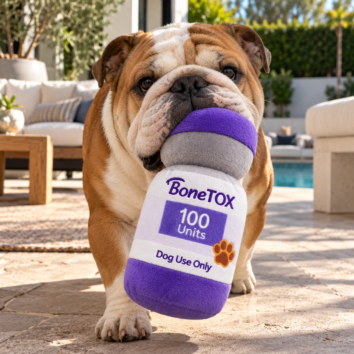 BoneTOX funny injectable parody squeaky plush dog toy – photo 2