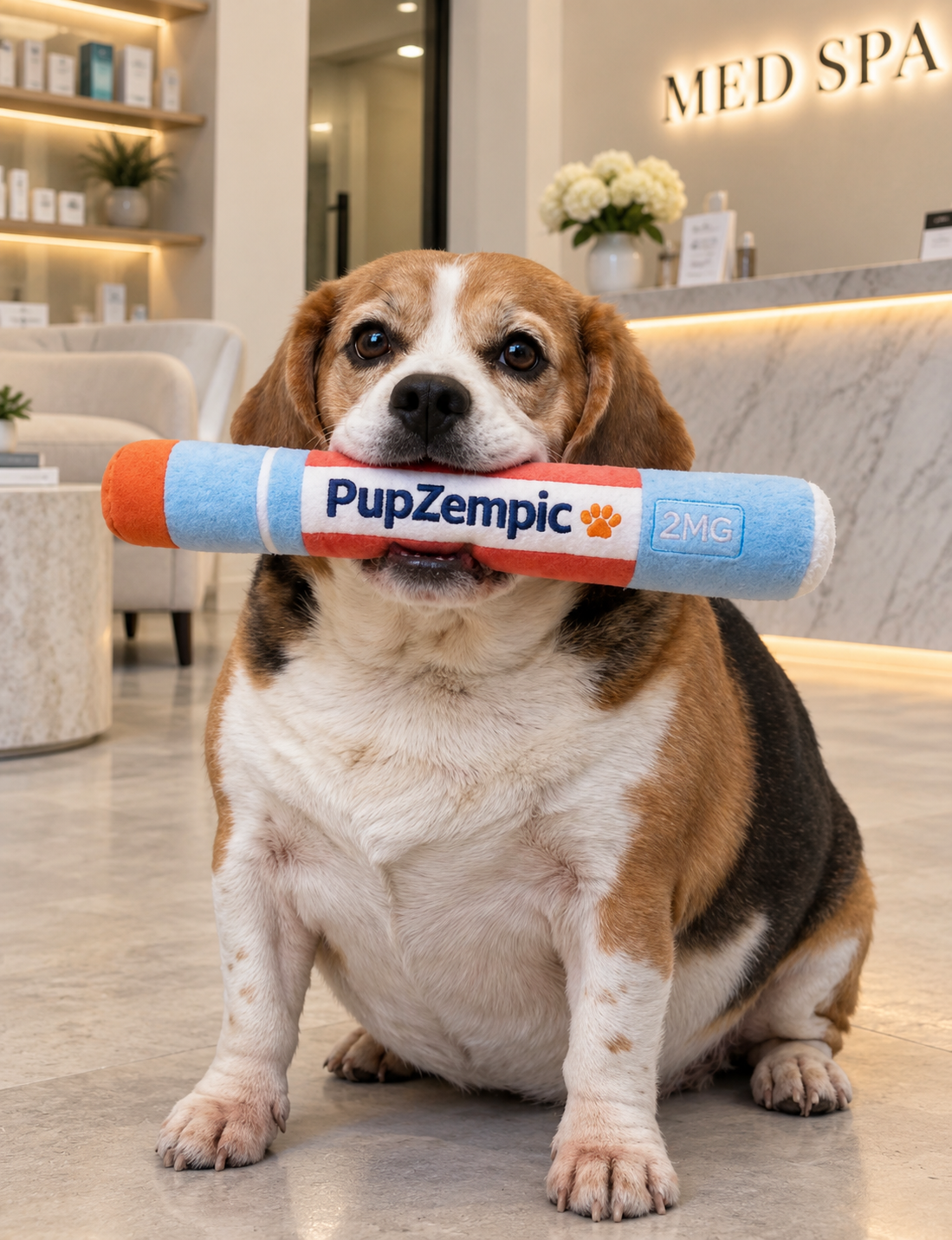 PupZempic funny GLP-1 parody squeaky plush dog toy – photo 2