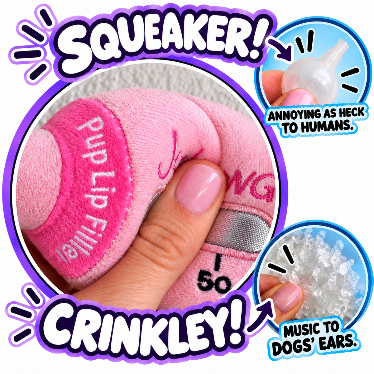 JuveDAWG funny lip filler parody squeaky plush dog toy – photo 3