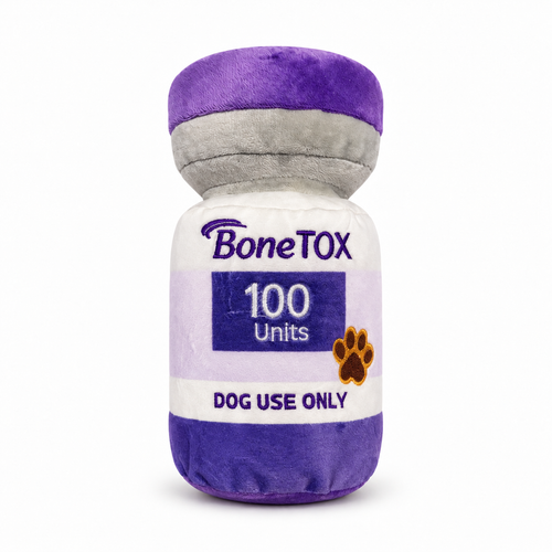 BoneTOX funny injectable parody squeaky plush dog toy
