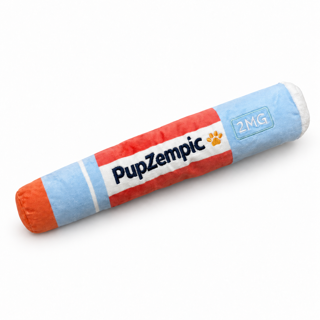 PupZempic funny GLP-1 parody squeaky plush dog toy