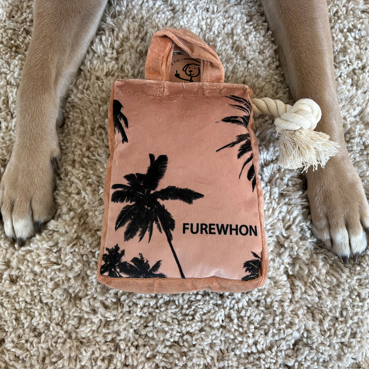 Furewhon Bag funny grocery bag parody plush dog toy with rope – photo 4
