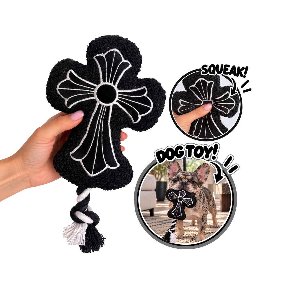 Bone Hearts funny luxury parody plush dog toy with knotted rope – photo 7