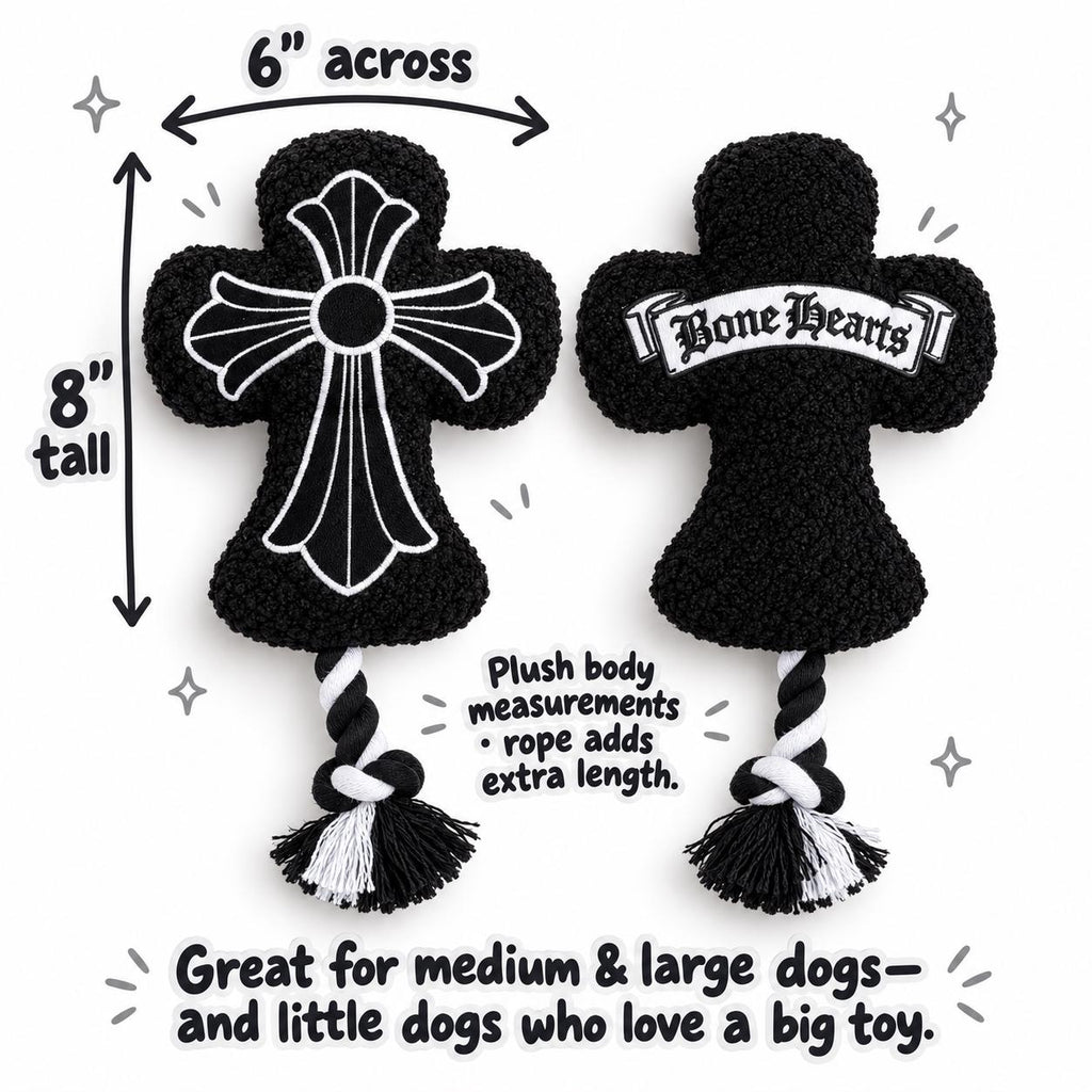 Bone Hearts funny luxury parody plush dog toy with knotted rope – photo 6
