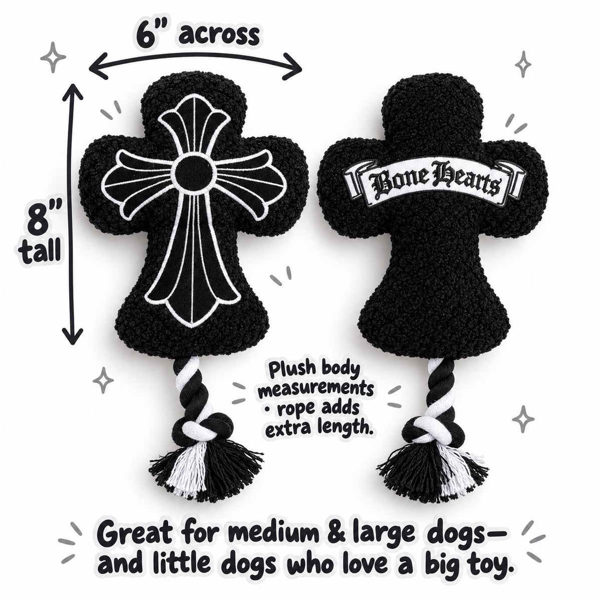 Bone Hearts funny luxury parody plush dog toy with knotted rope – photo 6